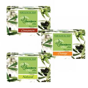 MACROVITA GIFT SET OLIVE-ELIA natural soaps: Orange 100g + Natural 100g + Cinnamon 100g